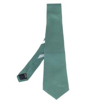 Pre Owned Salvatore Ferragamo Green Gancini Print Silk Tie