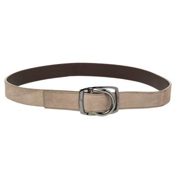 Pre Owned Salvatore Ferragamo Brown Suede and Leather Gancini Buckle Belt 115CM O/S