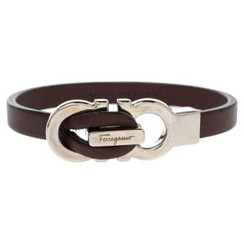 Pre Owned Salvatore Ferragamo Purple Leather Gancini Clasp Bracelet