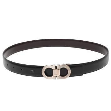 Pre Owned Salvatore Ferragamo Black/Brown Leather Gancini Buckle Reversible Belt 85CM