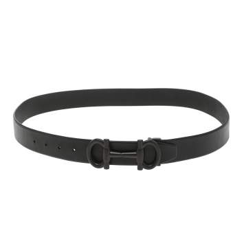 Pre Owned Salvatore Ferragamo Black Leather Double Gancini Parigi Buckle Belt 90cm