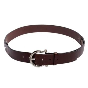 Pre Owned Salvatore Ferragamo Brown Leather Gancio Buckle Belt 100 CM