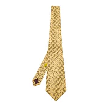 Pre Owned Salvatore Ferragamo Yellow Monkey Print Silk Tie