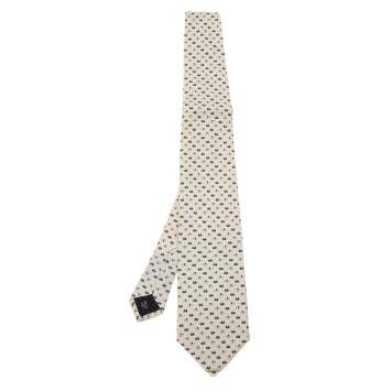 Pre Owned Salvatore Ferragamo Cream Elephant Print Silk Tie