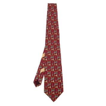 Pre Owned Salvatore Ferragamo Red Tiger Printed Silk Tie