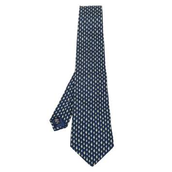 Pre Owned Salvatore Ferragamo Navy Blue Printed Classic Silk Tie 