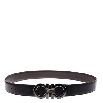 Pre Owned Salvatore Ferragamo Black/Brown Leather Gancini Reversible Belt 