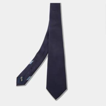Pre Owned Salvatore Ferragamo Navy Blue Logo Silk Tie