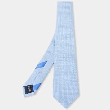 Pre Owned Salvatore Ferragamo Blue Jacquard Silk Narrow Tie