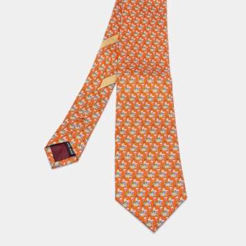 Pre Owned Salvatore Ferragamo for Antinori nel Chianti Classico Orange Print Silk Tie