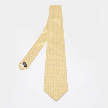 Pre Owned Salvatore Ferragamo Yellow Gancini Print Silk Tie