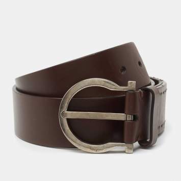 Pre Owned Salvatore Ferragamo Dark Brown Leather Buckle Belt 85CM