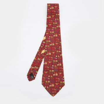 Pre Owned Salvatore Ferragamo Burgundy Print Silk Traditional Tie