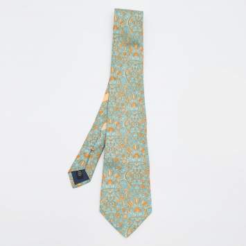 Pre Owned Salvatore Ferragamo Blue Floral Print Silk & Linen Tie