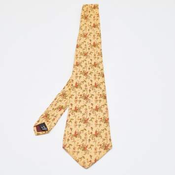Pre Owned Salvatore Ferragamo Yellow Monkey & Camel Printed Silk Tie