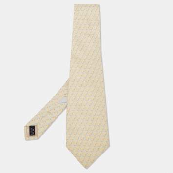 Pre Owned Salvatore Ferragamo Pale Yellow Whale Printed Silk Tie