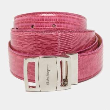 Pre Owned Salvatore Ferragamo Pink Lizard Adjustable Belt 105CM