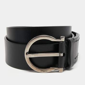 Pre Owned Salvatore Ferragamo Black Leather Gancio Buckle Belt 