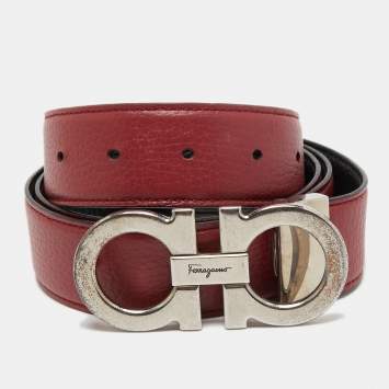 Pre Owned Salvatore Ferragamo Black/RedLeather Gancini Buckle Reversible Belt 100CM