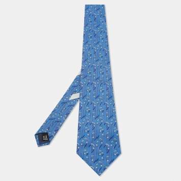 Pre Owned Salvatore Ferragamo Blue Golf Print Silk Tie
