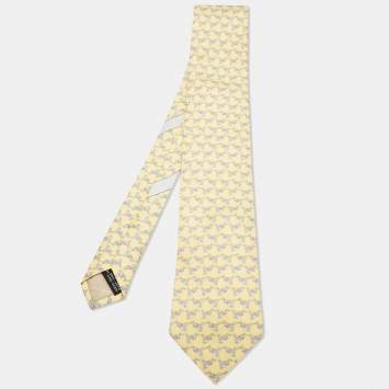 Pre Owned Salvatore Ferragamo Yellow Monkey Print Silk Tie
