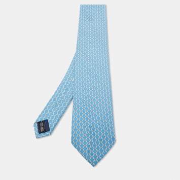 Pre Owned Salvatore Ferragamo Blue Printed Silk Tie
