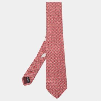 Pre Owned Salvatore Ferragamo Red Gancini Print Silk Tie