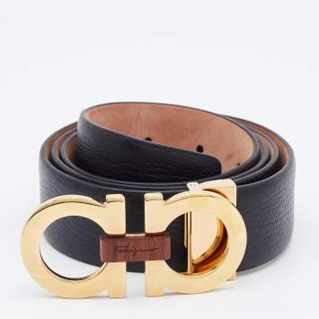 Pre Owned Salvatore Ferragamo Black Leather Gancini Buckle Cut to Size Belt