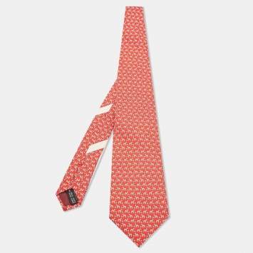 Pre Owned Salvatore Ferragamo Red Printed Silk Tie