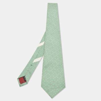 Pre Owned Salvatore Ferragamo Green Star Printed Silk Tie