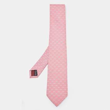 Pre Owned Salvatore Ferragamo Pink Dolphin Print Silk Tie