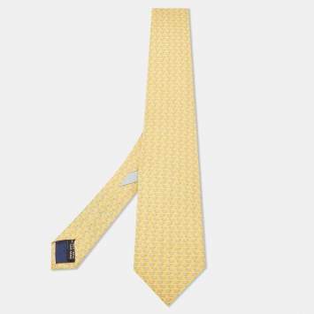 Pre Owned Salvatore Ferragamo Yellow Snail Print Silk Tie
