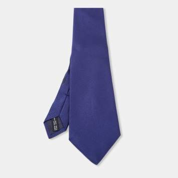 Pre Owned Salvatore Ferragamo Navy Blue Diagonal Striped Silk Tie