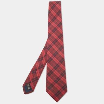 Pre Owned Salvatore Ferragamo Red Checked Silk Tie