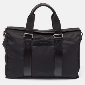 Pre Owned Salvatore Ferragamo Black Nylon ZIp Tote