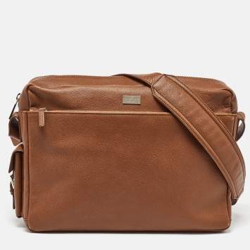 Pre Owned Salvatore Ferragamo Brown Leather Business Messenger Bag