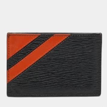 Pre Owned محفظة بطاقات سالفاتوري فيراغامو جلد بني داكن/برتقالي