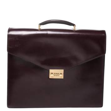 Pre Owned Salvatore Ferragamo Burgundy Leather Briefcase