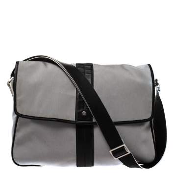 Pre Owned Salvatore Ferragamo Grey/Black Canvas and Leather Flap Messenger Bag