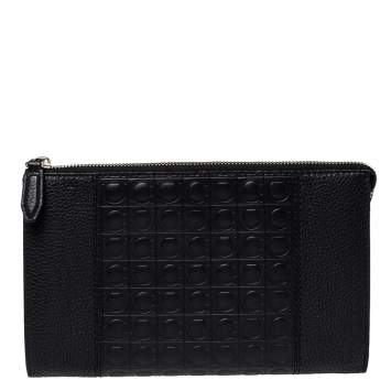 Pre Owned Salvatore Ferragamo Black Leather Firenze Gamma Document Holder