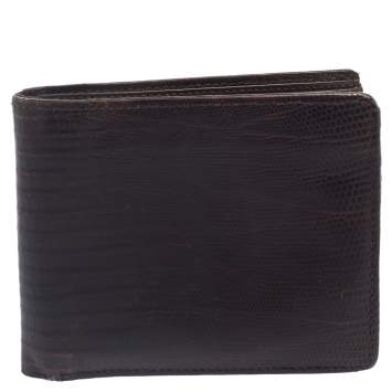Pre Owned Salvatore Ferragamo Brown Lizard Embossed Leather Bifold Wallet