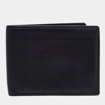 Pre Owned Salvatore Ferragamo Black Leather Bifold Compact Wallet