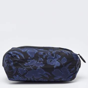 Pre Owned Salvatore Ferragamo Blue/Black Print Nylon and Leather Pouch
