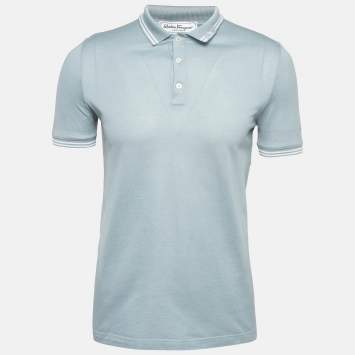 Pre Owned Salvatore Ferragamo Blue Cotton Pique Polo T-Shirt S