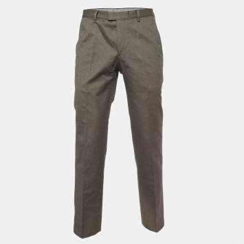 Pre Owned Salvatore Ferragamo Grey Cotton Straight Leg Trousers M