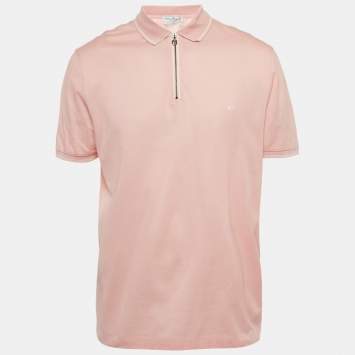 Pre Owned Salvatore Ferragamo Pink Cotton Zip Detail Polo T-shirt XL