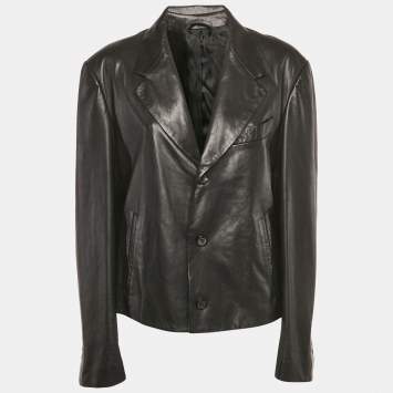 Pre Owned Salvatore Ferragamo Black Leather Slim-Cut Single Breasted Blazer XL