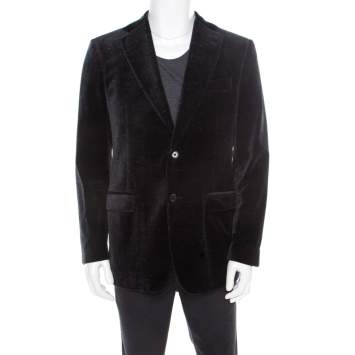 Pre Owned Salvatore Ferragamo Charcoal Grey Printed Velvet Blazer XL