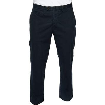 Pre Owned Salvatore Ferragamo Midnight Blue Cotton Straight Leg Pants L