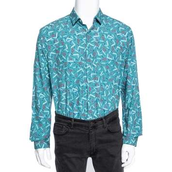 Pre Owned Salvatore Ferragamo Blue Cactus Printed Cotton Long Sleeve Shirt XL